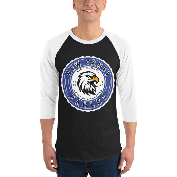 Man wearing New Caney High School Eagles Unisex 3/4 sleeve Raglan T-shirt 216