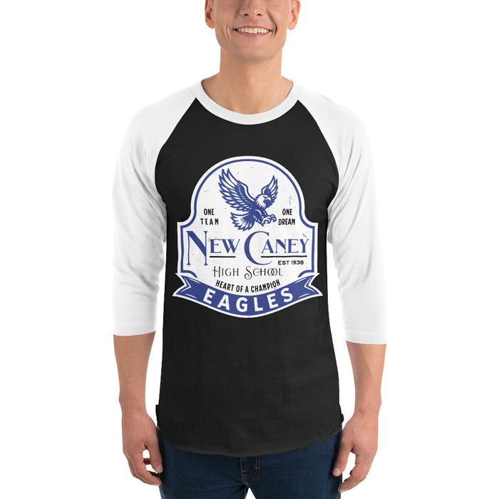 Man wearing New Caney High School Eagles Unisex 3/4 sleeve Raglan T-shirt 219