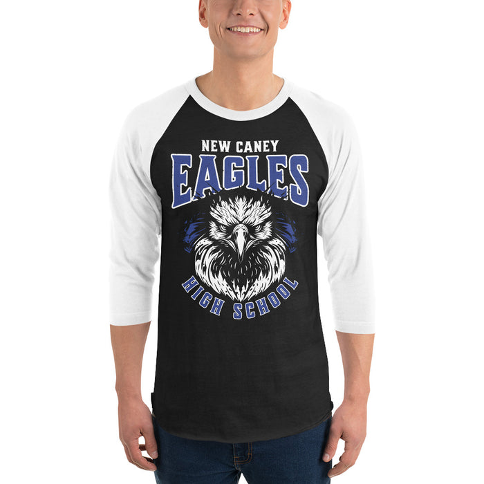 Man wearing New Caney High School Eagles Unisex 3/4 sleeve Raglan T-shirt 224