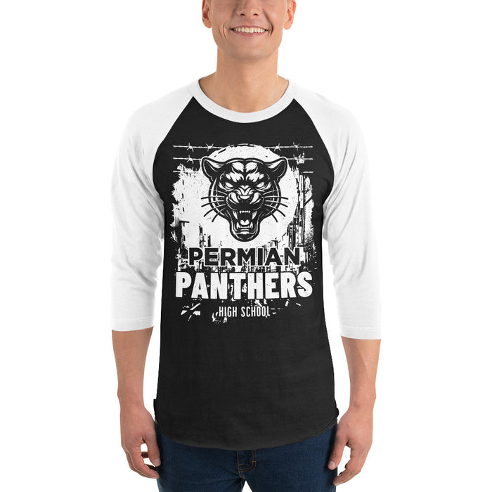 Man wearing Permian High School Panthers Unisex 3/4 sleeve Raglan T-shirt 205