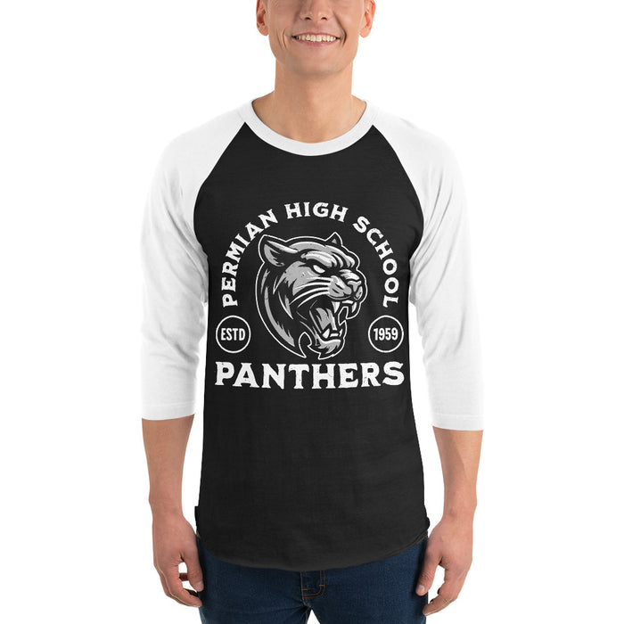 Man wearing Permian High School Panthers Unisex 3/4 sleeve Raglan T-shirt 208