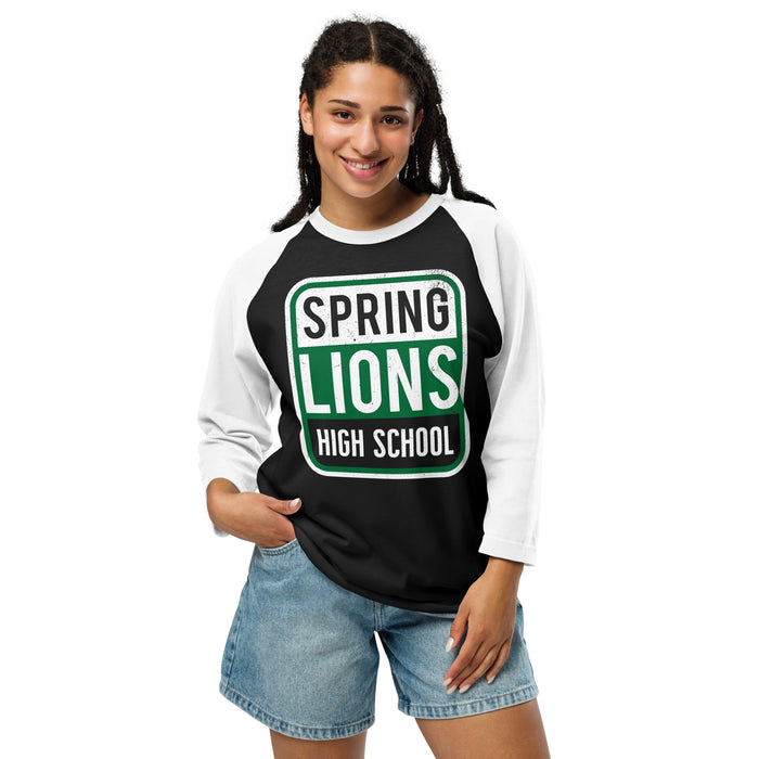 Student wearing High School Lions Unisex 3/4 sleeve Raglan T-shirt 001