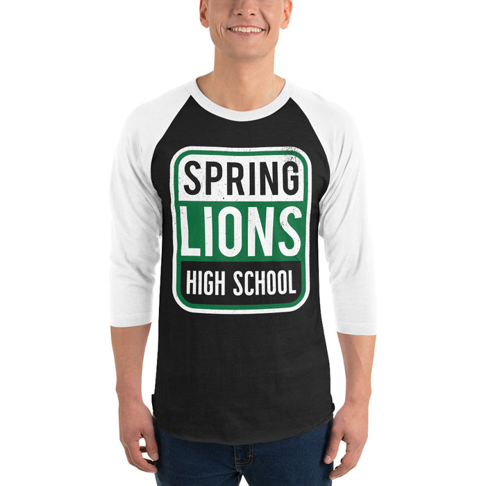 Man wearing High School Lions Unisex 3/4 sleeve Raglan T-shirt 001