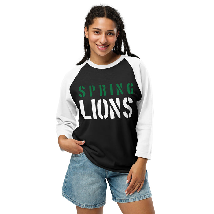 Student wearing Spring High School Lions Unisex 3/4 sleeve Raglan T-shirt 017