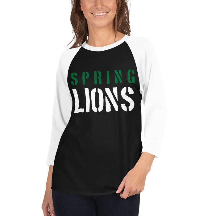 Woman wearing Spring High School Lions Unisex 3/4 sleeve Raglan T-shirt 017