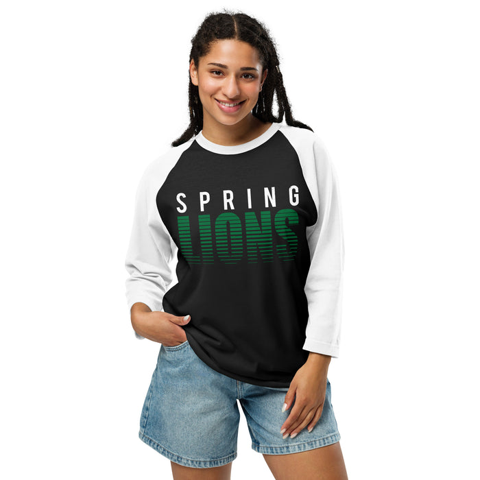 Student wearing Spring High School Lions Unisex 3/4 sleeve Raglan T-shirt 024