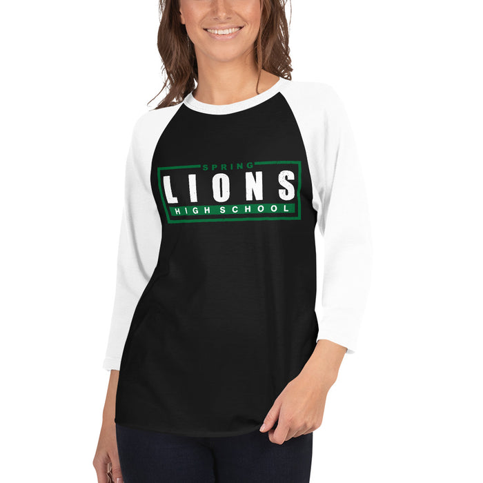 Woman wearing Spring High School Lions Unisex 3/4 sleeve Raglan T-shirt 049