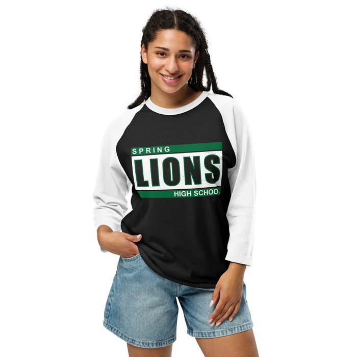 Student wearing Spring High School Lions Unisex 3/4 sleeve Raglan T-shirt 098