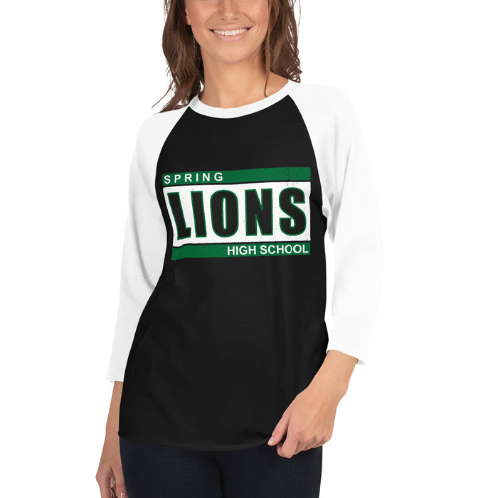 Woman wearing Spring High School Lions Unisex 3/4 sleeve Raglan T-shirt 098