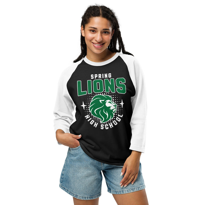 Student wearing Spring High School Lions Unisex 3/4 sleeve Raglan T-shirt 204