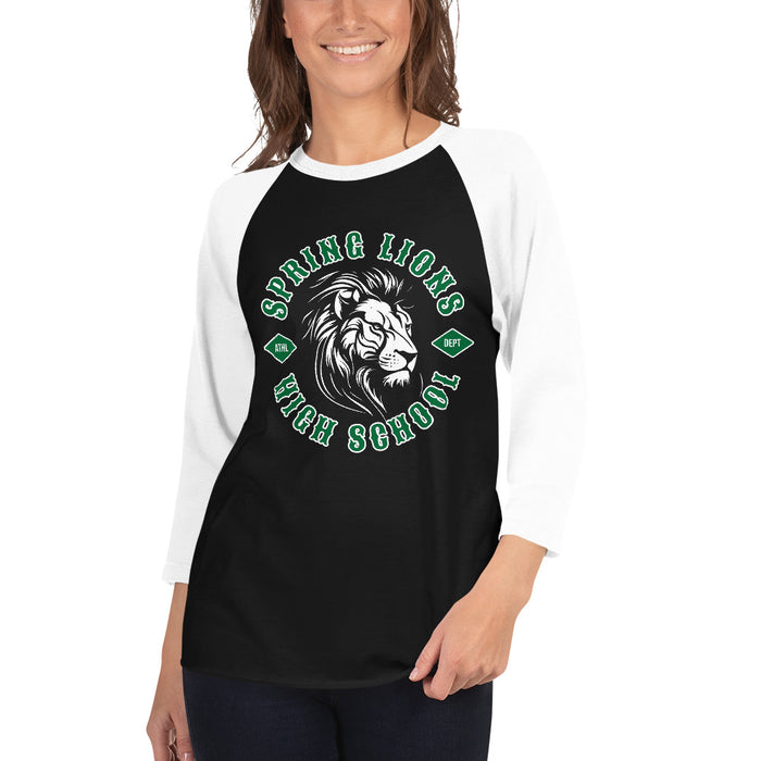 Woman wearing Spring High School Lions Unisex 3/4 sleeve Raglan T-shirt 205