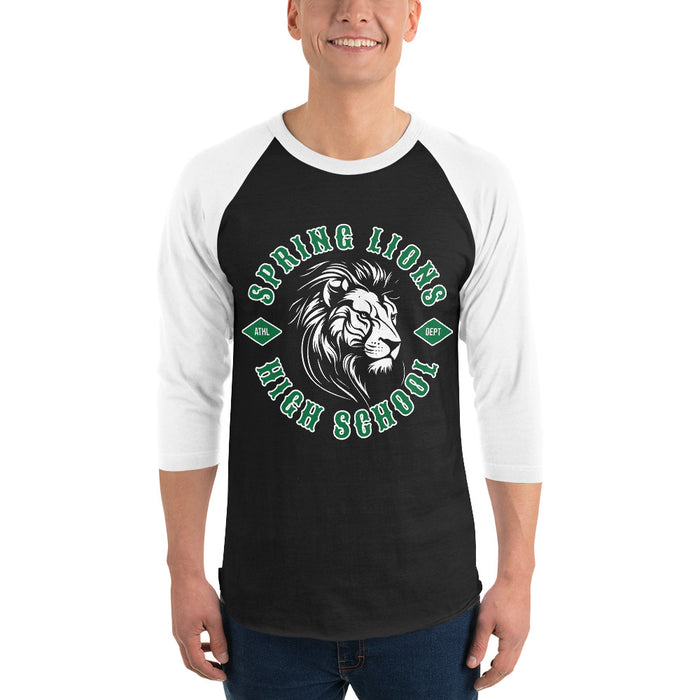 Man wearing Spring High School Lions Unisex 3/4 sleeve Raglan T-shirt 205