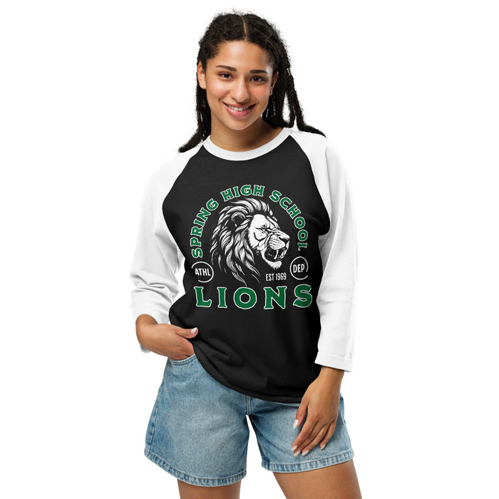 Student wearing Spring High School Lions Unisex 3/4 sleeve Raglan T-shirt 208