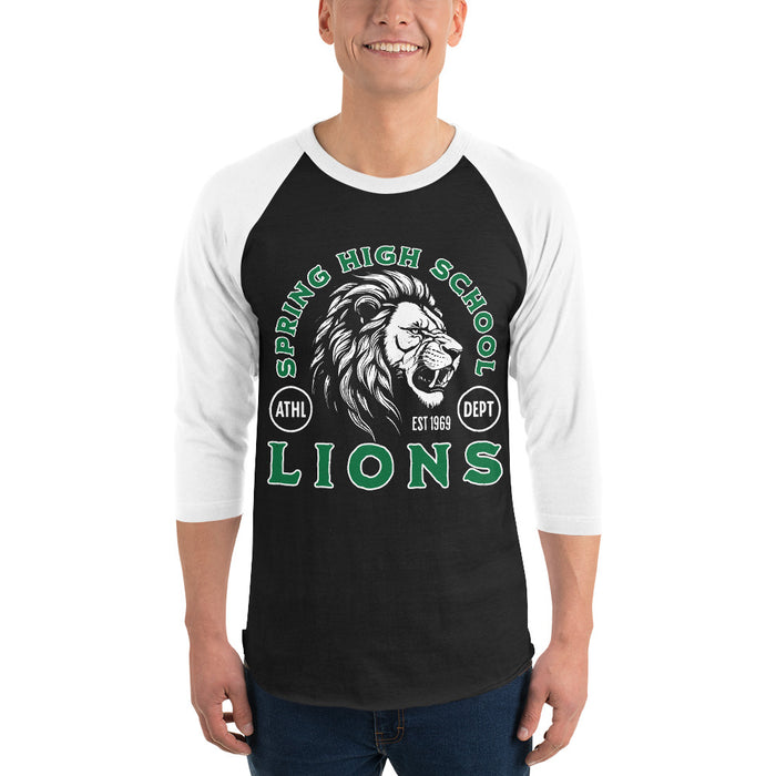 Man wearing Spring High School Lions Unisex 3/4 sleeve Raglan T-shirt 208