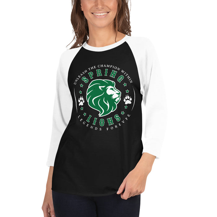 Woman wearing Spring High School Lions Unisex 3/4 sleeve Raglan T-shirt 214