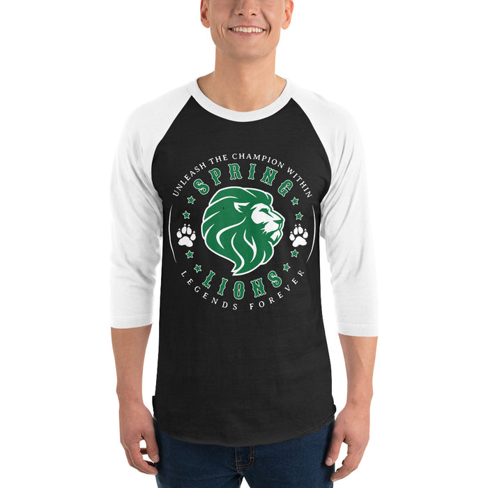 Man wearing Spring High School Lions Unisex 3/4 sleeve Raglan T-shirt 214