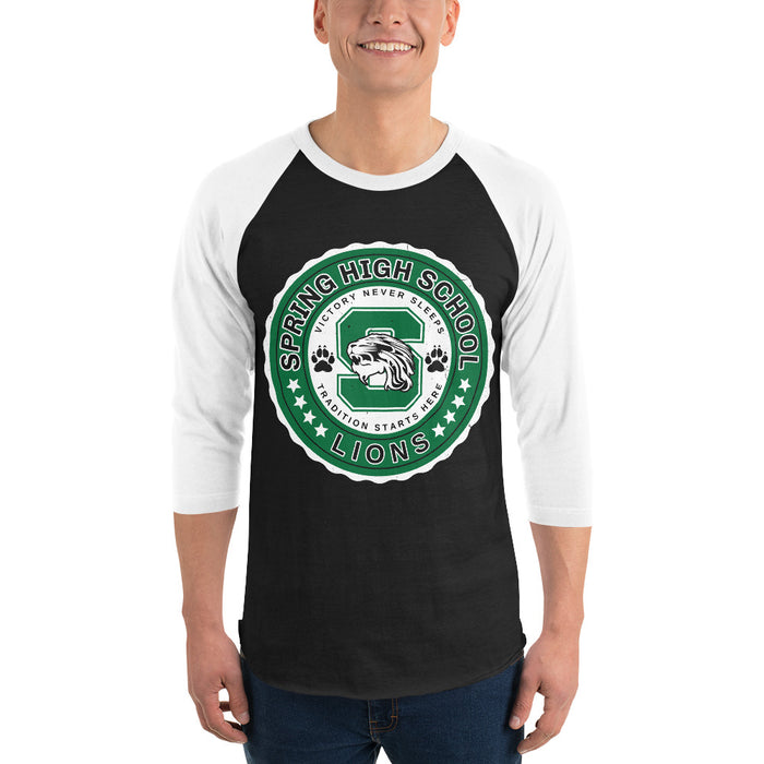 Man wearing Spring High School Lions Unisex 3/4 sleeve Raglan T-shirt 216