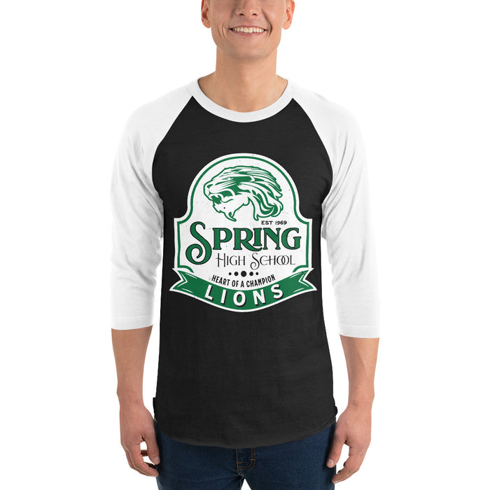 Man wearing Spring High School Lions Unisex 3/4 sleeve Raglan T-shirt 219