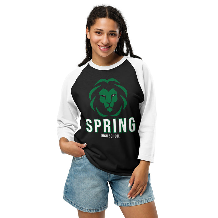 Student wearing Spring High School Lions Unisex 3/4 sleeve Raglan T-shirt 226