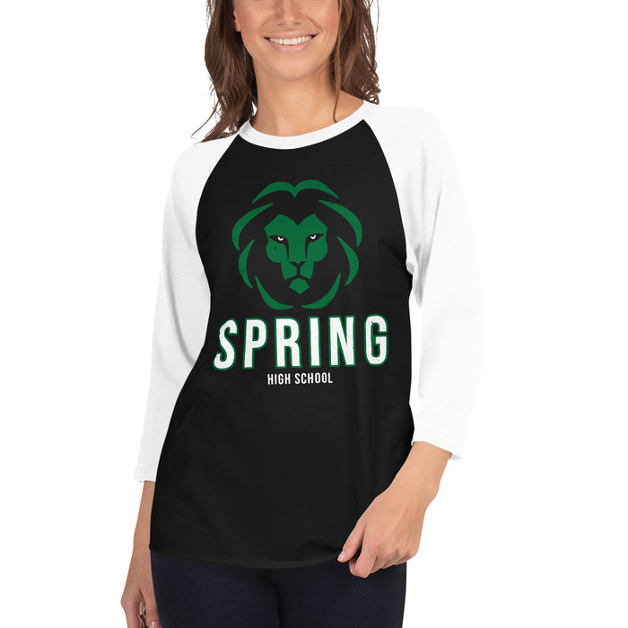 Woman wearing Spring High School Lions Unisex 3/4 sleeve Raglan T-shirt 226