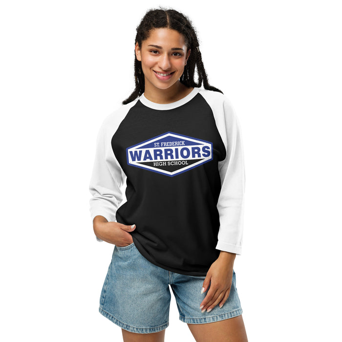 Woman wearing St. Frederick High School Warriors Unisex 3/4 Sleeve Raglan T-shirt 009