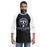 Man wearing Taylor High School Mustangs Unisex 3/4 sleeve Raglan T-shirt 226