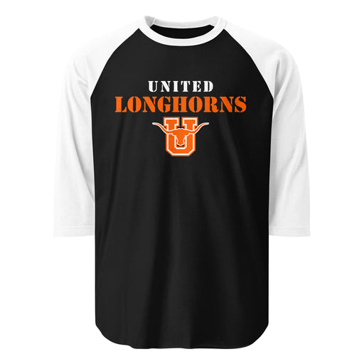 United High School Longhorns Unisex 3/4 sleeve Raglan T-shirt 222