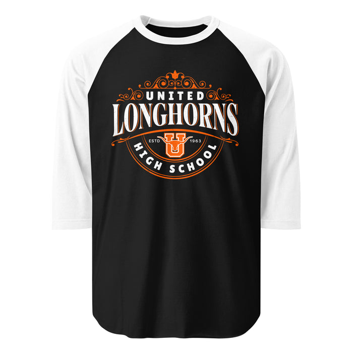 United High School Longhorns Unisex 3/4 sleeve Raglan T-shirt 211