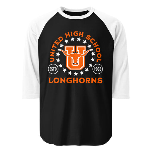 United High School Longhorns Unisex 3/4 sleeve Raglan T-shirt 208