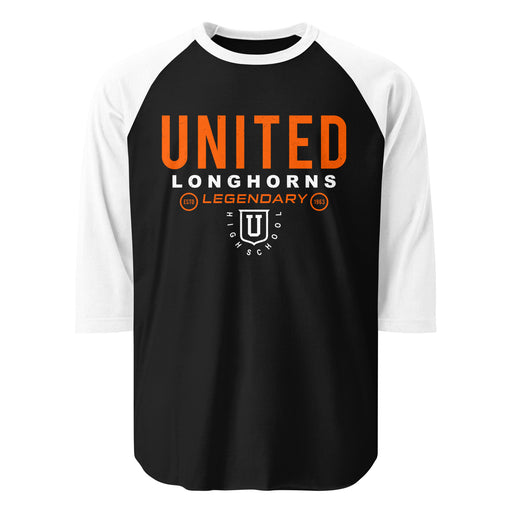 United High School Longhorns Unisex 3/4 sleeve Raglan T-shirt 003