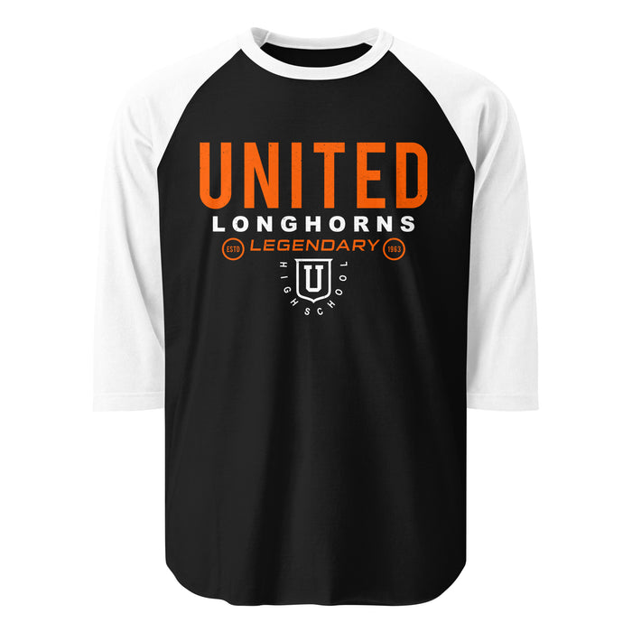 United High School Longhorns Unisex 3/4 sleeve Raglan T-shirt 003