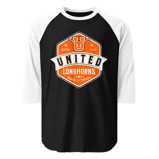 United High School Longhorns Unisex 3/4 sleeve Raglan T-shirt 209