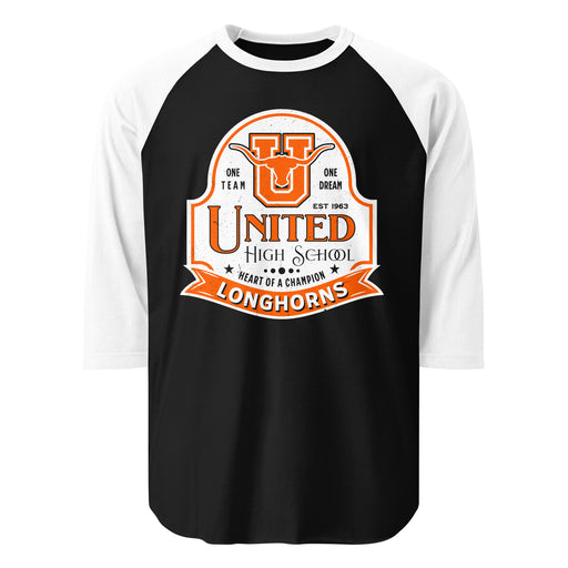 United High School Longhorns Unisex 3/4 sleeve Raglan T-shirt 219