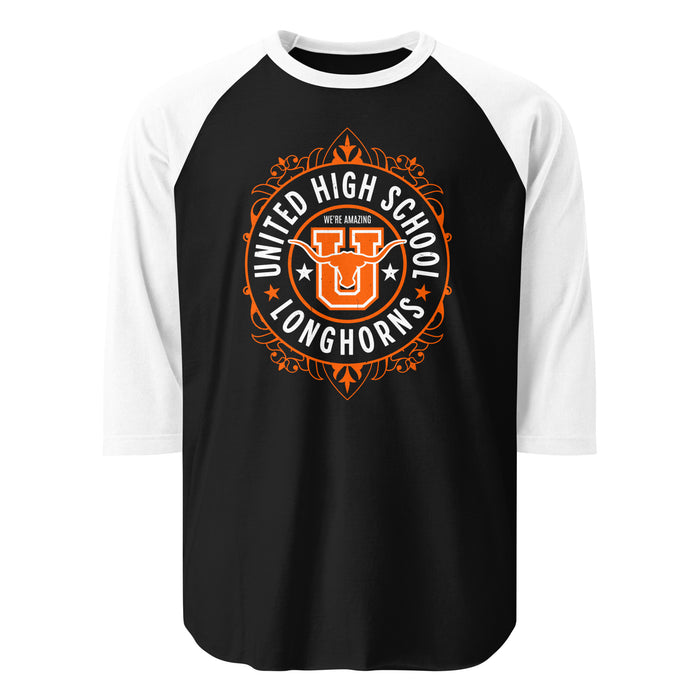 United High School Longhorns Unisex 3/4 sleeve Raglan T-shirt 227