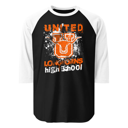 United High School Longhorns Unisex 3/4 sleeve Raglan T-shirt 205