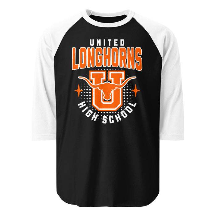 United High School Longhorns Unisex 3/4 sleeve Raglan T-shirt 204