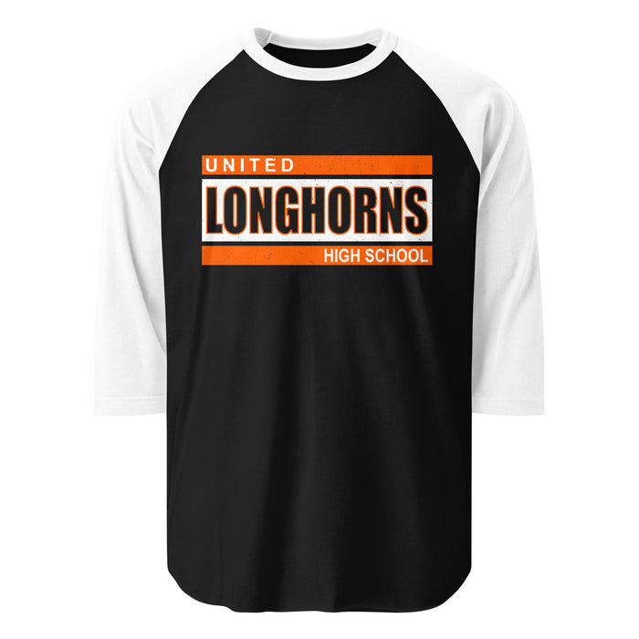 United High School Longhorns Unisex 3/4 sleeve Raglan T-shirt 098