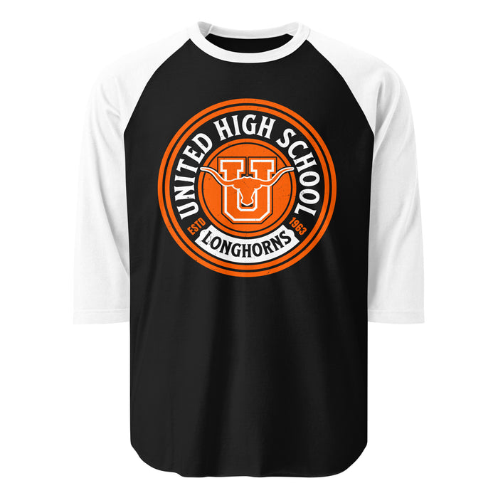 United High School Longhorns Unisex 3/4 sleeve Raglan T-shirt 220