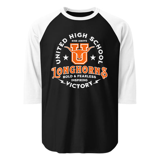 United High School Longhorns Unisex 3/4 sleeve Raglan T-shirt 206