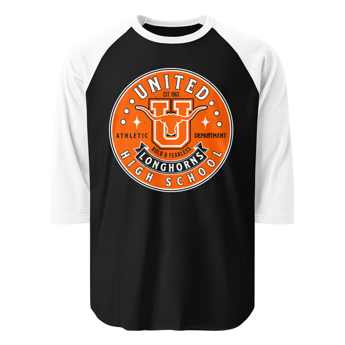 United High School Longhorns Unisex 3/4 sleeve Raglan T-shirt 215