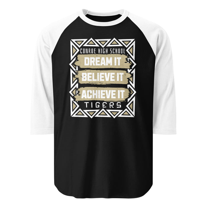 Conroe High School Tigers Unisex 3/4 sleeve Raglan T-shirt 228