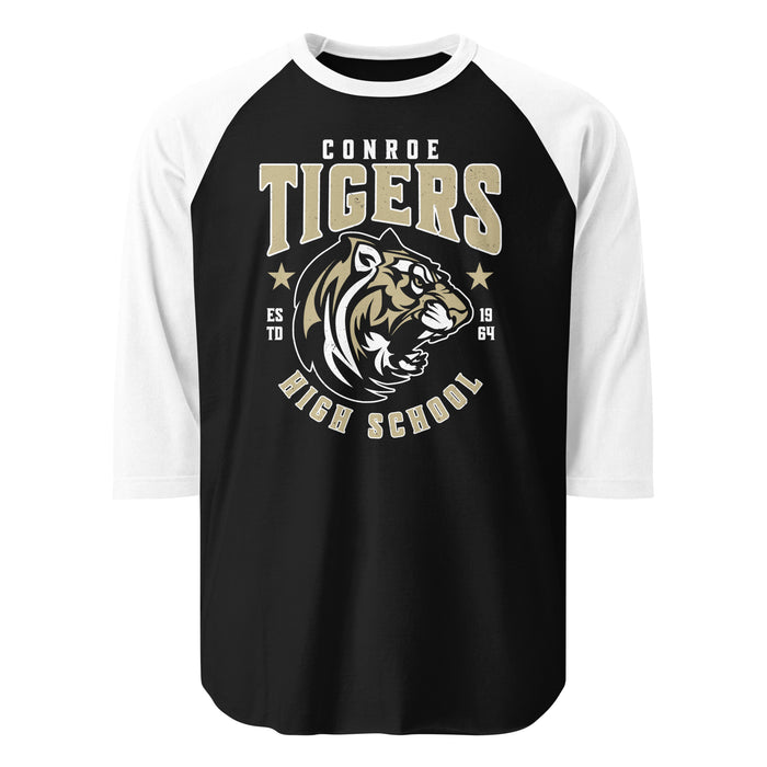 Conroe High School Tigers Unisex 3/4 sleeve Raglan T-shirt 213