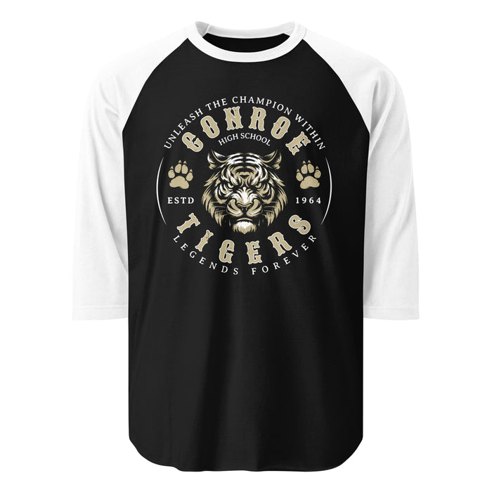 Conroe High School Tigers Unisex 3/4 sleeve Raglan T-shirt 214