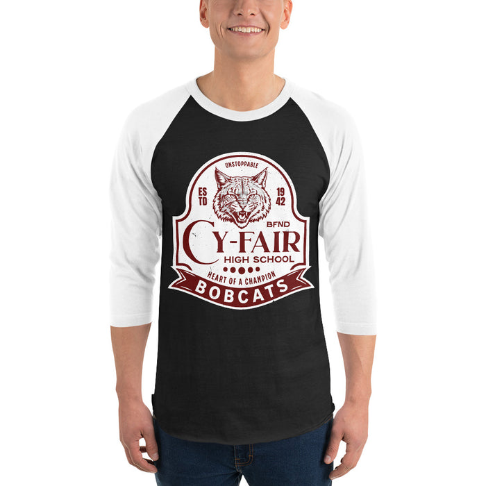Man wearing Cy-Fair High School Bobcats Unisex 3/4 sleeve Raglan T-shirt 219