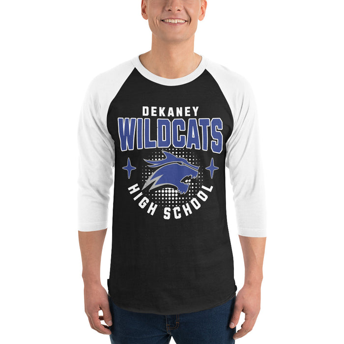 Man wearing Dekaney High School Wildcats Unisex 3/4 sleeve Raglan T-shirt 204