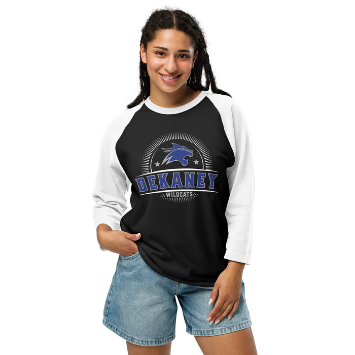 Woman wearing Dekaney High School Wildcats Unisex 3/4 sleeve Raglan T-shirt 221