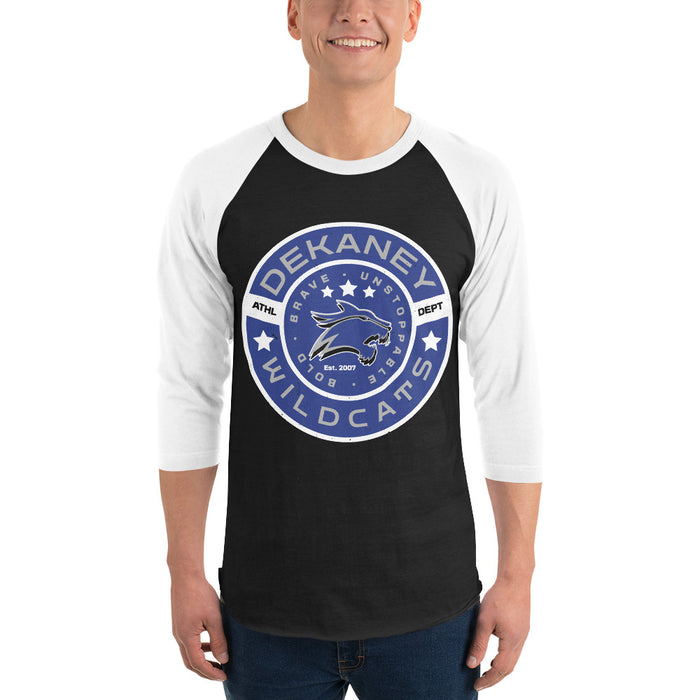 Man wearing Dekaney High School Wildcats Unisex 3/4 sleeve Raglan T-shirt 237