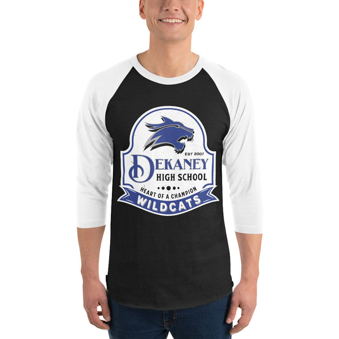 Man wearing Dekaney High School Wildcats Unisex 3/4 sleeve Raglan T-shirt 219