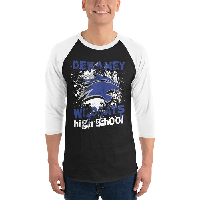 Man wearing Dekaney High School Wildcats Unisex 3/4 sleeve Raglan T-shirt 205
