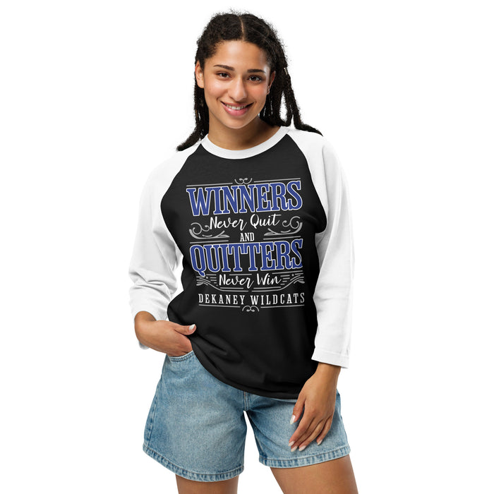 Woman wearing Dekaney High School Wildcats Unisex 3/4 sleeve Raglan T-shirt 237
